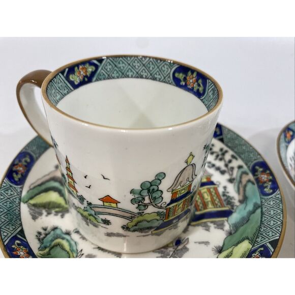 Staffordshire fine bone China Chinese Willow (2) Saucer plates (1) Demitasse Cup - Picture 5 of 7